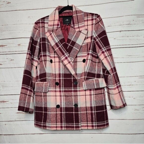 7 for all Mankind Plaid Double Breasted Pea Coat - Picture 1 of 16